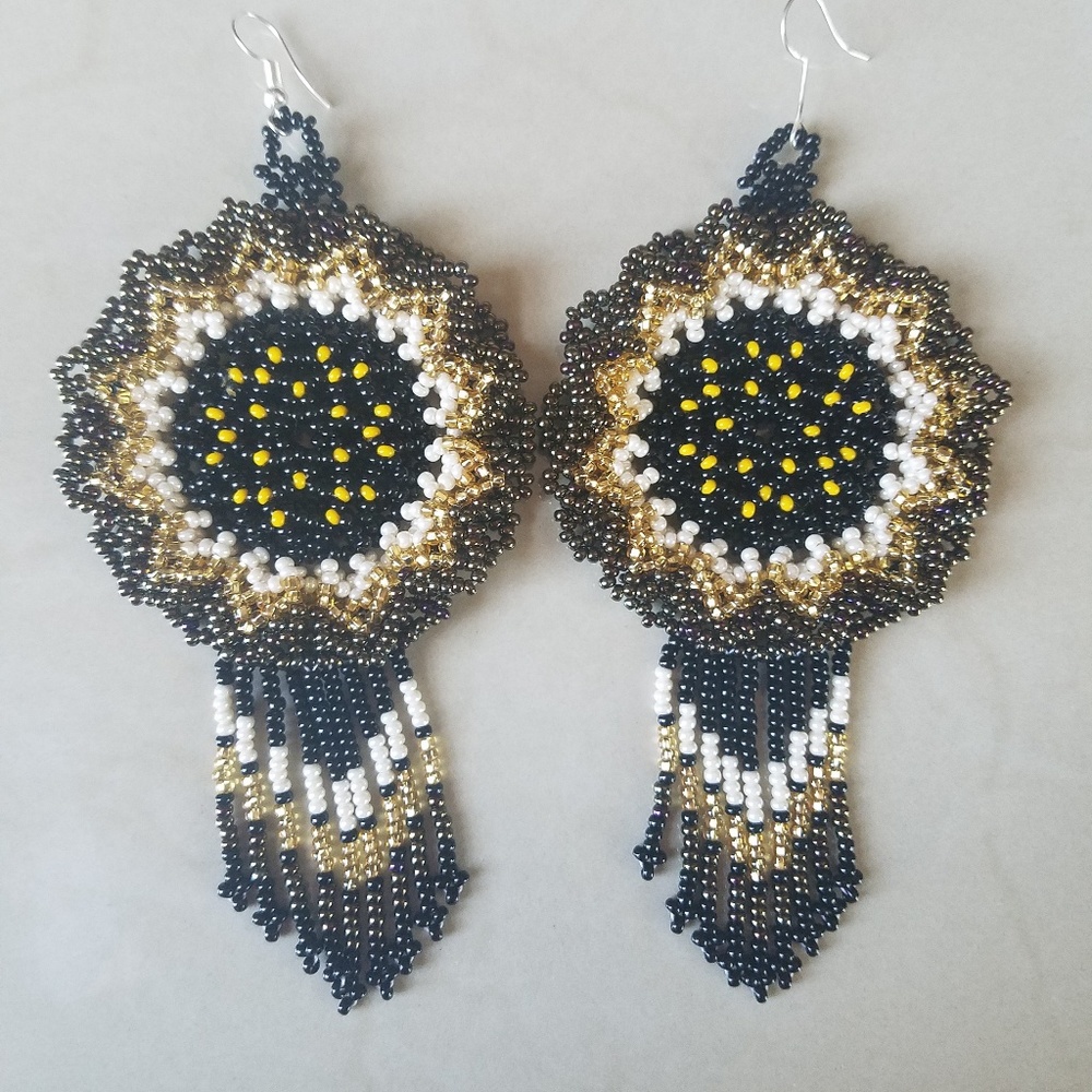 Large Huichol, Mexican earrings